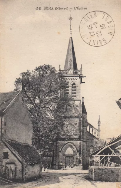 Carte postale ancienne NIEVRE BONA l'église timbrée 1936