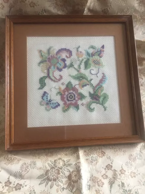 Vintage Needlepoint Tapestry Floral Picture Framed And Mounted