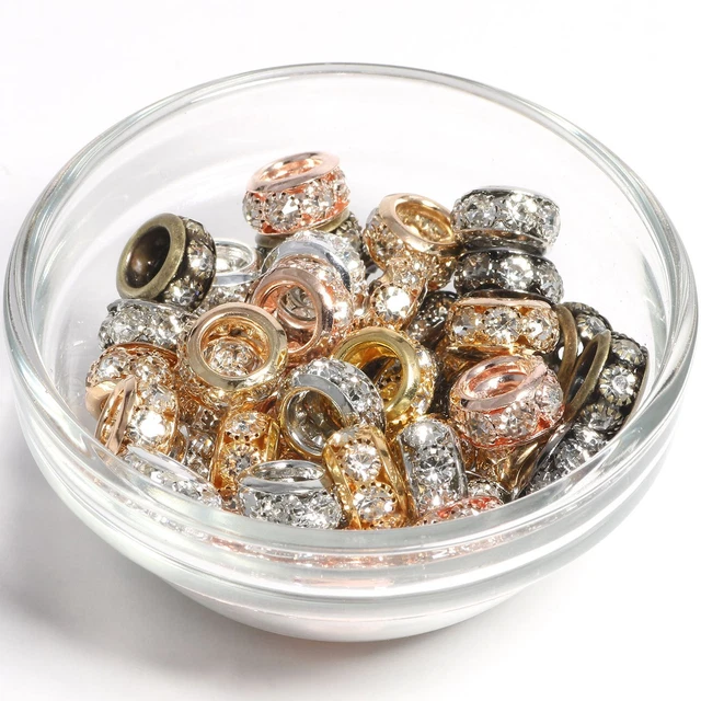 Round Large Hole Rondelle Beads Rhinestone Crystal Spacer Jewelry Making Bead