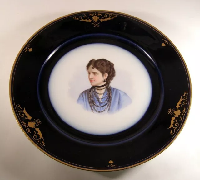 Antique19thC Sevres Handpainted Cobalt & Gilt Portrait Plate