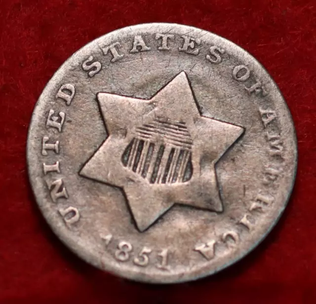 1851 Philadelphia Mint Silver Three Cent Coin