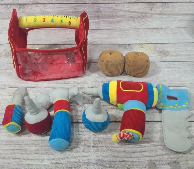 Melissa & Doug Plush Fill And Spill Toolbox Set Toddler Toy Pretend Play Saw 8"