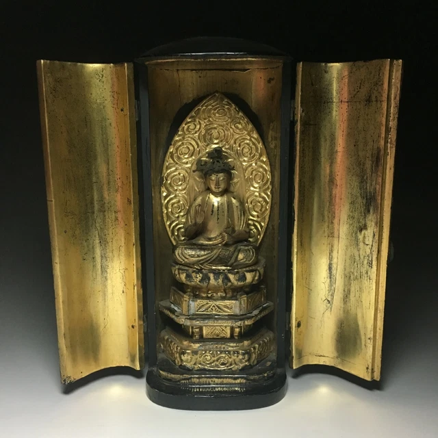 OLD JAPANESE JAPAN,BUDDHISM Buddha statue kannon,Bodhisattva Zushi box