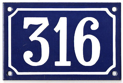 Blue French house number 316 door gate plate plaque enamel steel metal sign