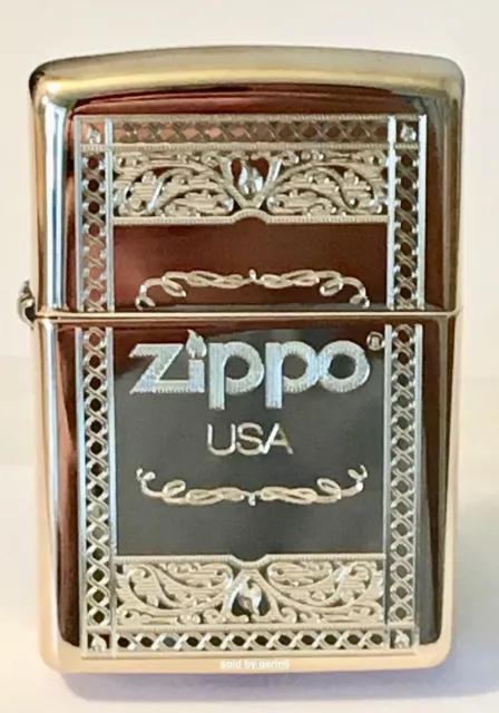 Zippo Windproof Brass Lighter With Frame Design & Zippo Logo, 63920, New In Box