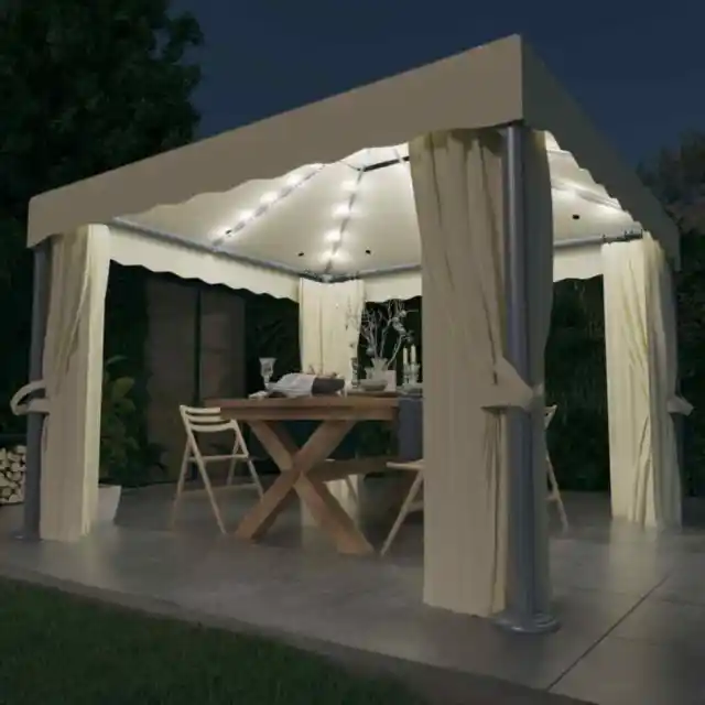 Pavillon 3x3m mit Vorhängen & LED-Lichterkette Garten Pavilon Designer Gartenze