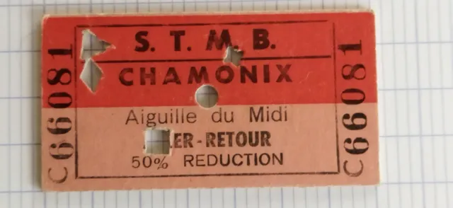 Ancien ticket S.T.M.B CHAMONIX montée et descente Aiguilles du Midi
