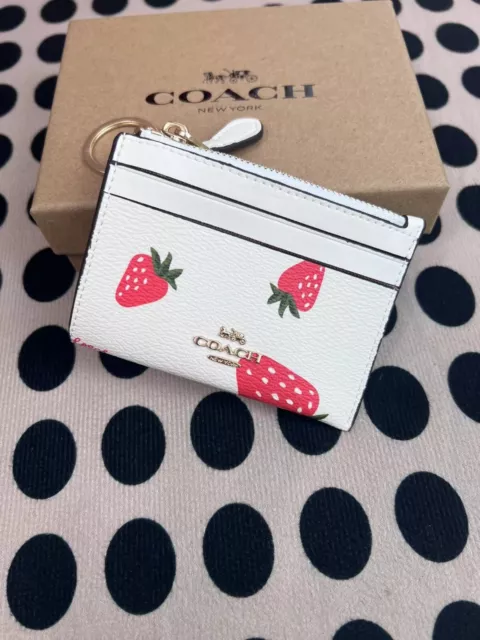 Coach Strawberry Leather Card Case Business Card Holder mini wallet Wh Keychain 2