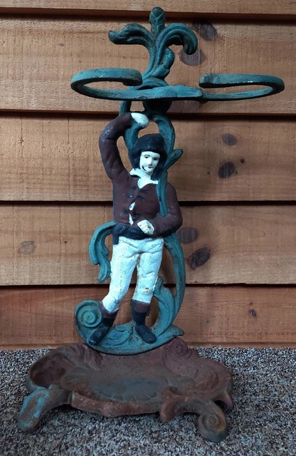 Rare! Painted Antique Figural Cast Iron Umbrella Stand European Victorian Man