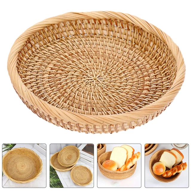 MANCHAP 3 cestini rettangolari in vimini sintetico, 40 x 30 x 8 cm, per il pane, in finto rattan, per riporre e esporre frutta