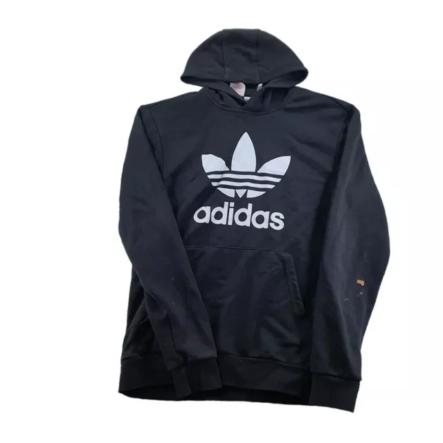 Felpa con cappuccio Adidas bambini 15-16 anni nera atletica trifoglio rilassato cotone all'aperto
