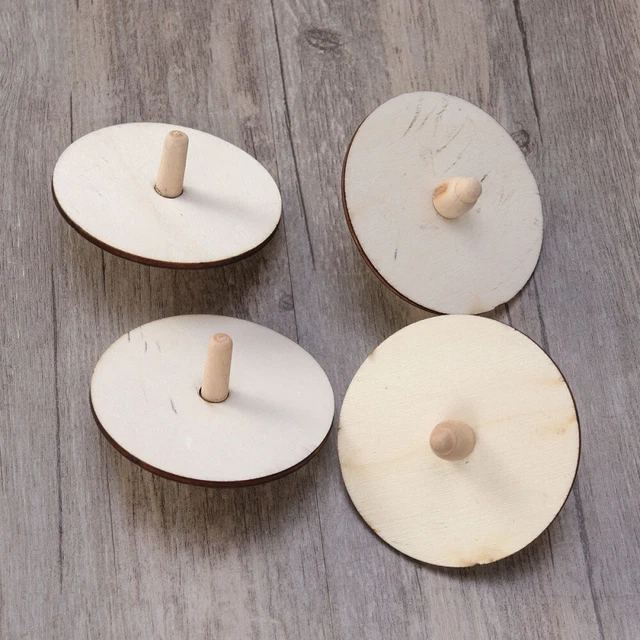 4 piezas giroscopio de madera inacabada juguete hágalo usted mismo pintura giroscopio peg-top