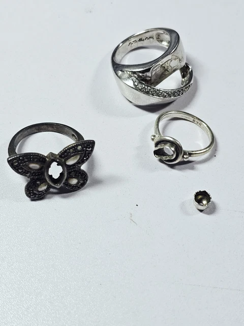 Lot De 8 Bagues + 1 Paire De Boucles D'oreilles En Argent 925 - Poids Total 80g - Occasion Très Bon état