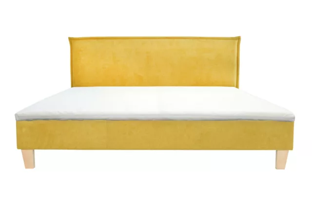 Cama doble cama camas acolchada dormitorio caja de cama matrimonio amarillo textil tela 3