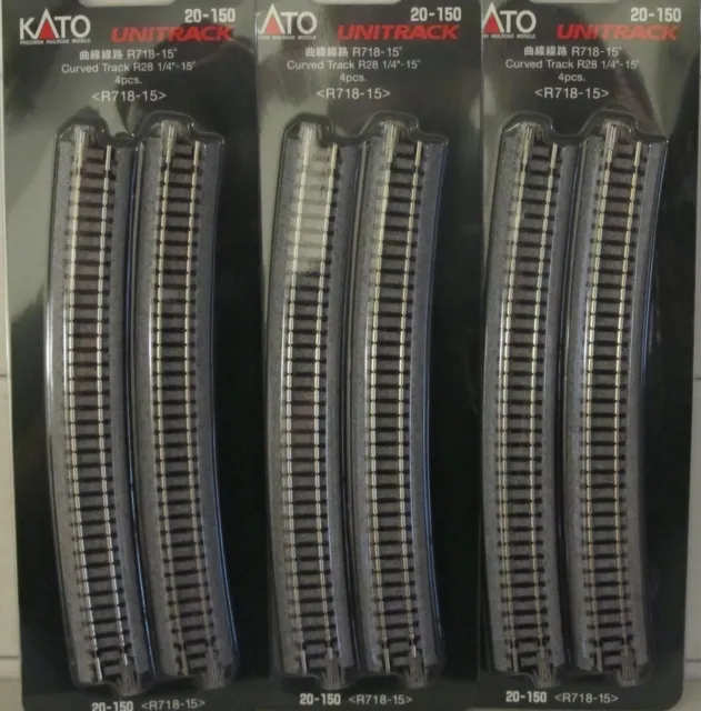 Kato N Scale 20-150 Curved Track R718-15 4 Pieces Per Pack Lot of 3