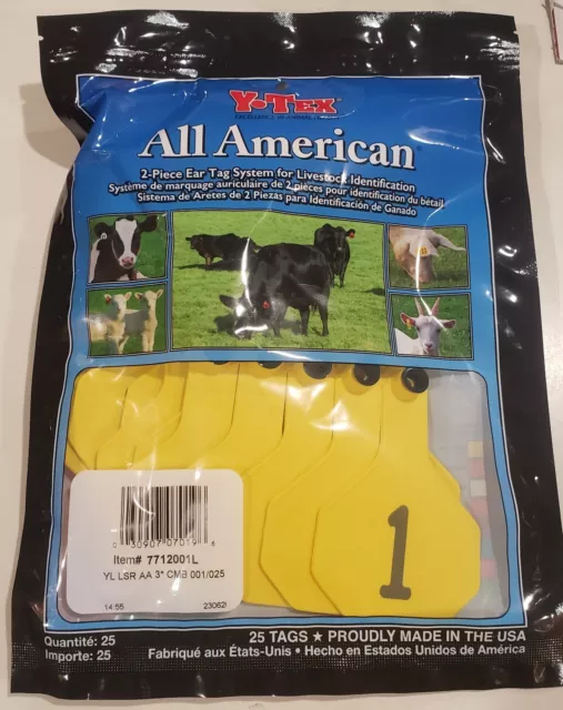 Y-Tex 7712001L 3 Star Medium Cattle Ear Tags Numbers  1-25 ALL AMERICAN