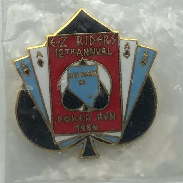 Vintage E-Z Riders 1986 Las Vegas Poker Run Lapel Pin Four Aces Screw Back  Q6