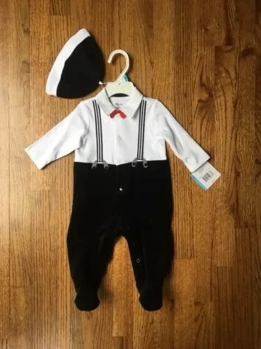 Little Me Boy's Charming Chap Footie Hat And One Piece Set SD8 White Size 6M NWT