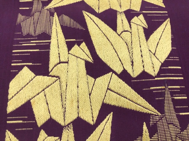6537669: Japanese Kimono / Antique Nagoya Obi / Woven Origami Crane