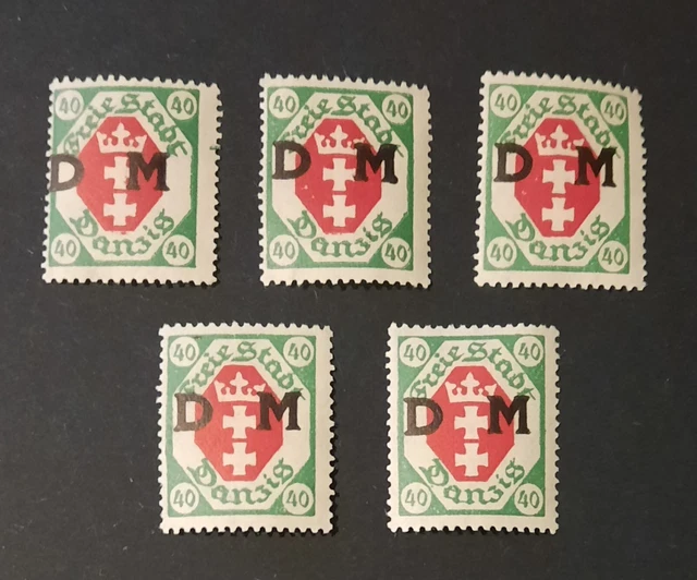 Danzig 5 Dienstmarken zu 40Pf Mi-Nr. D 7 postfrisch, Artikelbeschreibung lesen!