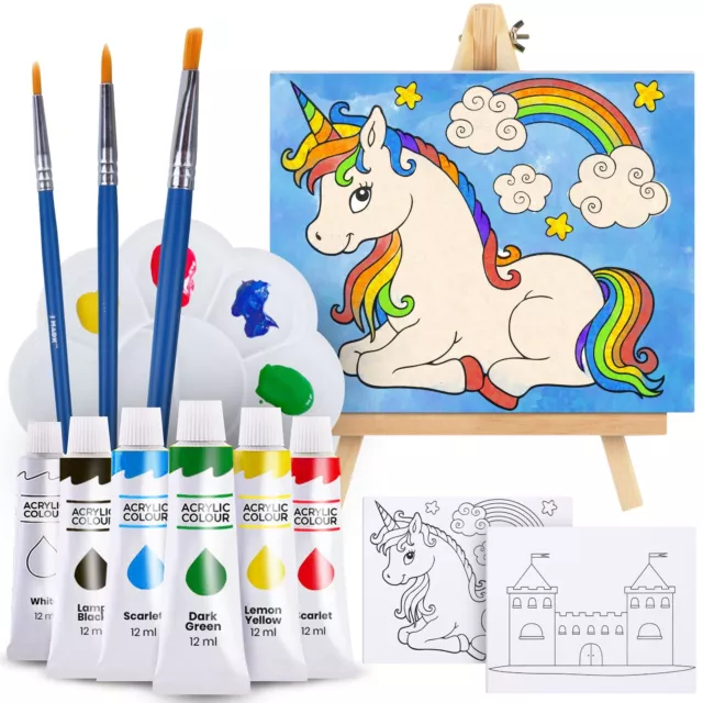 Paint Easel Kids Art Set– 14-Piece Acrylic Painting Kit with 6 Non