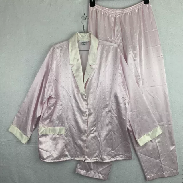 Vintage Womens L Pajamas 2 PC SET Top Bottom Pink Satin Charter Club Hong Kong