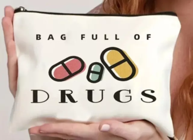 Bag Full Of Drugs Makeup Toiletries Medicine Storage Bag Pouch Canvas Zip Up New