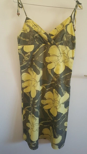 ROBE ÉTÉ, À bretelles, à fleurs, jaune et kaki, mi longue ETAM