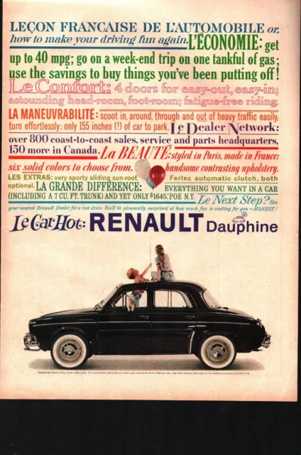 1959 Renault Dauphine 4 Door Le Car Hot Vintage Original Print Ad 8.5 x 11" b5
