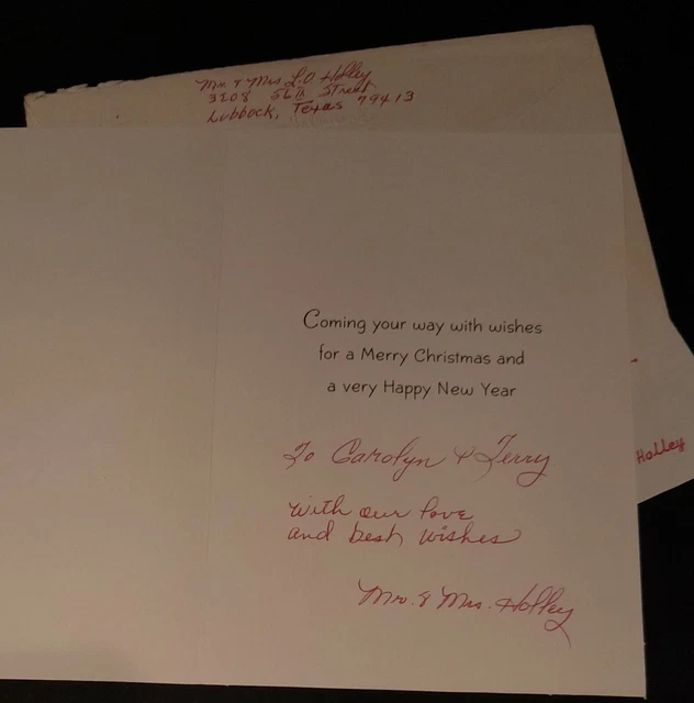 ORIGINAL CHRISTMAS CARD signed Buddy Holly’s parents autographs 1969 Buddy Holly £129.00