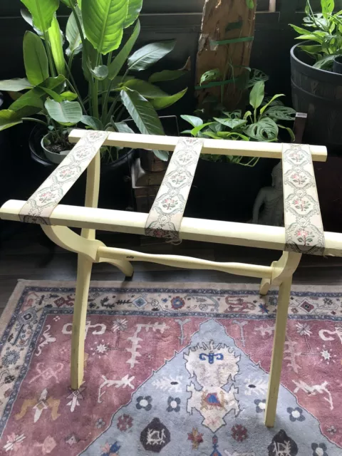 Vintage Scheibe Wood Luggage Suitcase Folding Rack Stand Floral Boho Farm House