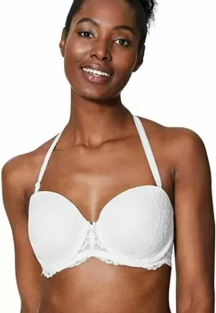 M&S NON WIRED, PADDED, MOULDED CUPS MULTIWAY STRAPLESS BRA IN WHITE Size  32B