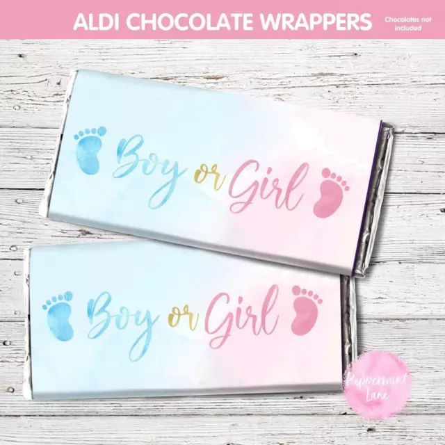 DIGITAL or PRINTED GENDER REVEAL BABY SHOWER CHOCOLATE WRAPPER ALDI PARTY FAVOUR