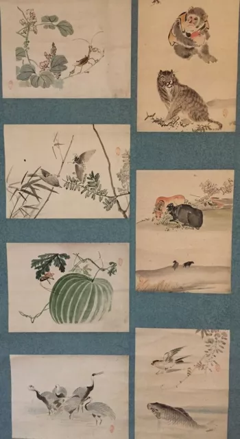 U0097 Japonés Vintage Colgante Rollo Kakejiku Mano Pintura Papel Animal Plantas