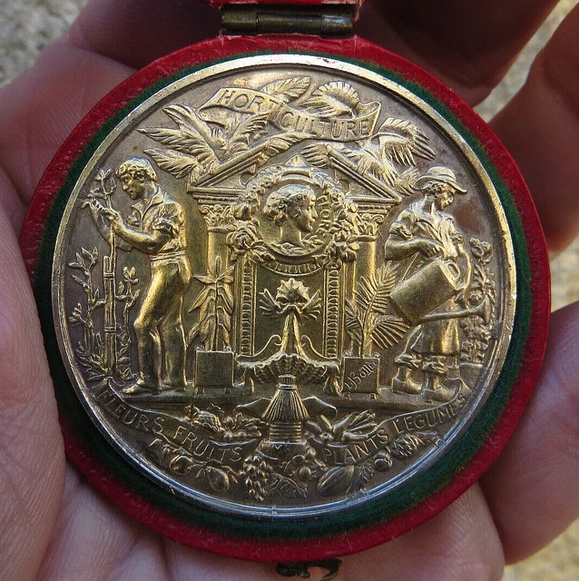 LOVELY AGRICULTURE HORTICULTURE Silver Gilt Award Medal By Bottee 50Mm
