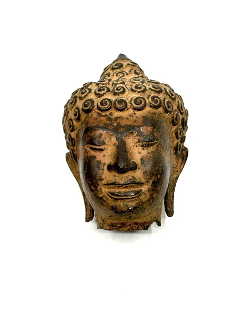 Antique Bronze Sukhothai Thai Style Buddha Statue Head Temple Collection (B)
