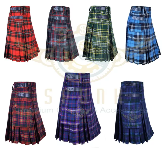 Scottish Men's Fashion TARTAN UTILITY Kilt Two Side Cargo pockets Handmade KILTS