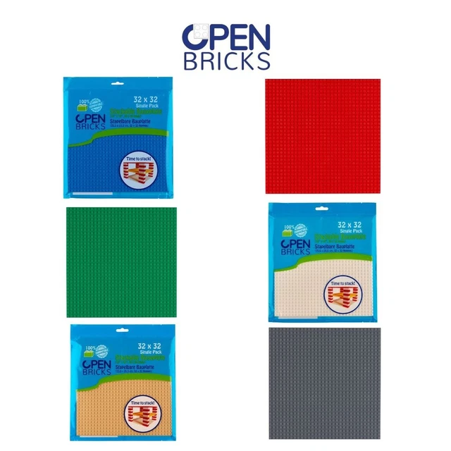 OPEN BRICKS Placas de construcción, 32 x 32 (25,5 x 25,5 cm), 2 Unidades, compatibles con Todas Las Marcas líderes, Ambos Lados OB-P32PV2, Gris