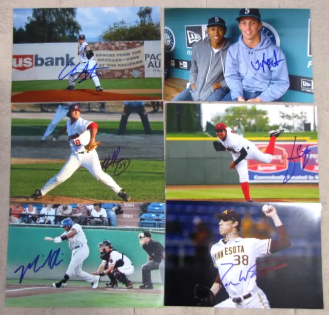 Lot (6) Different Minor League Baseball Autographed Photos Unidentified Players