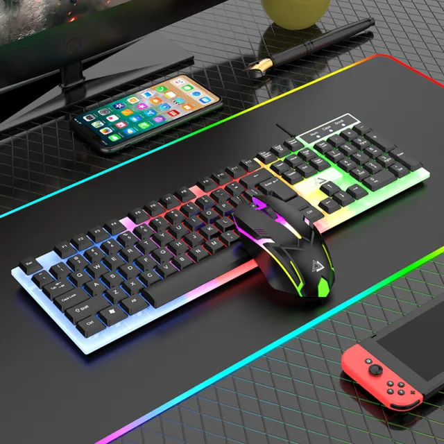 Computer Desktop Gaming Keyboard and Mouse Mechanical Feel Led Light Backlit US