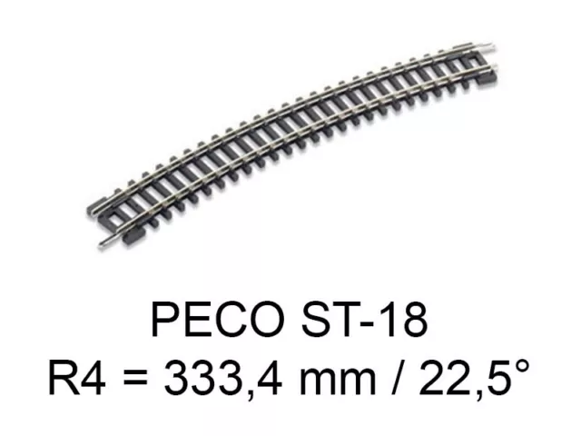 PECO ST-18 - rail courbe rayon 333,4 mm 22,5 degrés code 80 échelle N