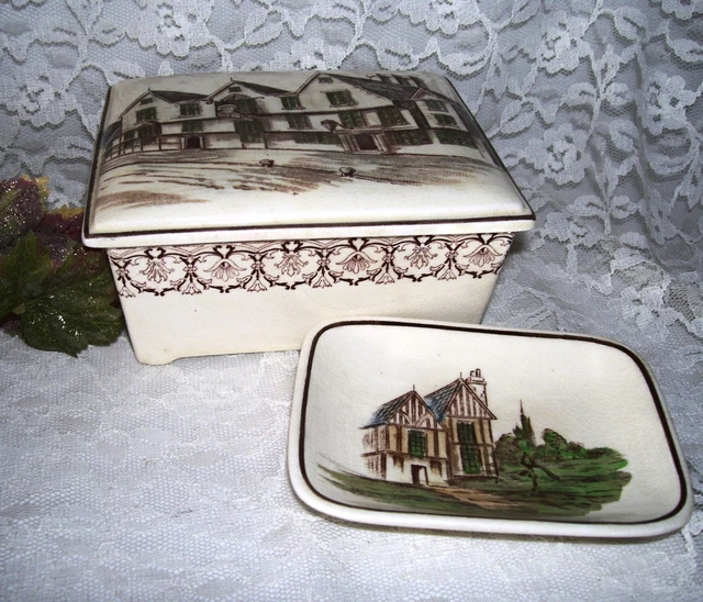 Duval Dickens Village Kirkham Pottery Dresser Box and Ring Holder England