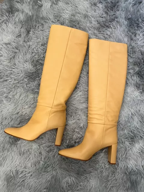 ZARA LEATHER BLOCK HEEL KNEE HIGH BOOTS  - LIGHT TAN -  NWT -  Size 39  RRP $239