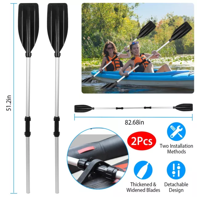 2Pcs Kayak Paddles Aluminum Alloy Detachable Canoe Paddle Boat Oars 82.68inch