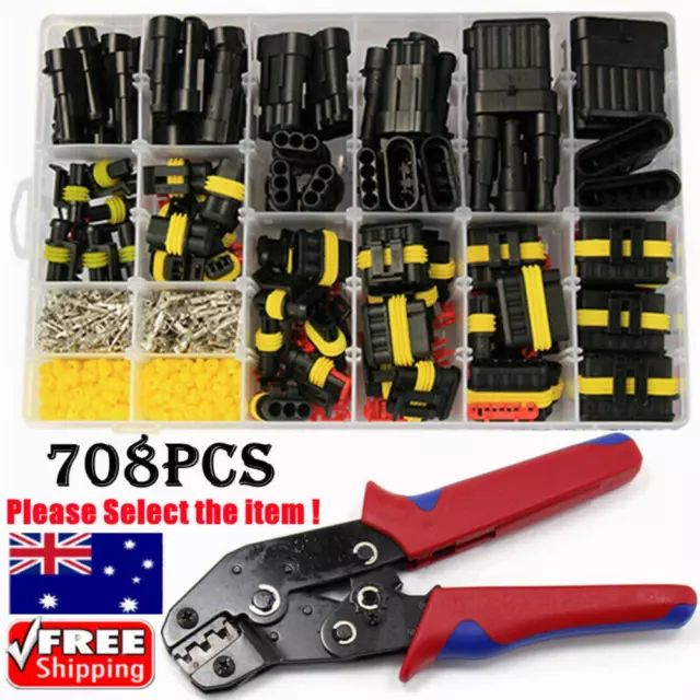 708PCS 1-6 Pin Automotive Waterproof Car Auto Electrical Wire Connector Plug Kit