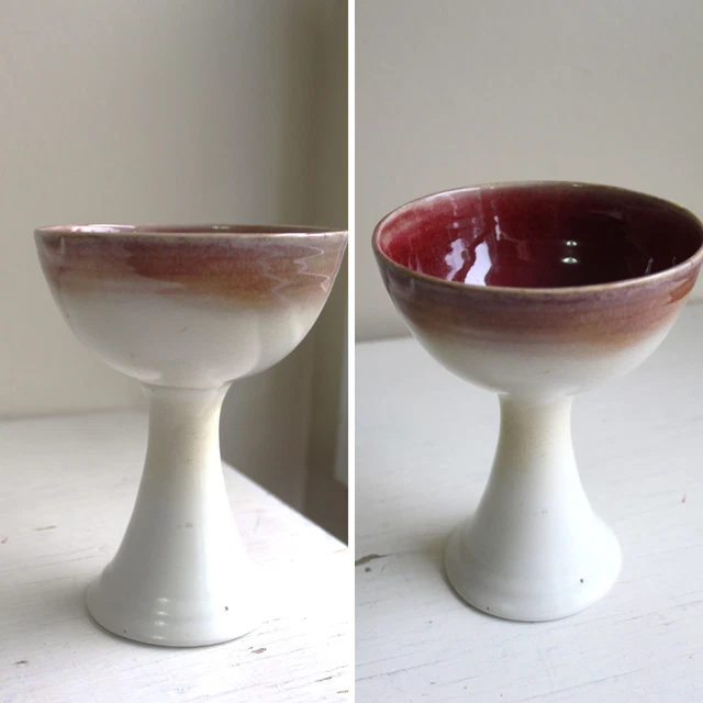 6.5 in Hand Made Wheel Thrown Art Pottery Ace of Cups Goblet Cream Wine Brown