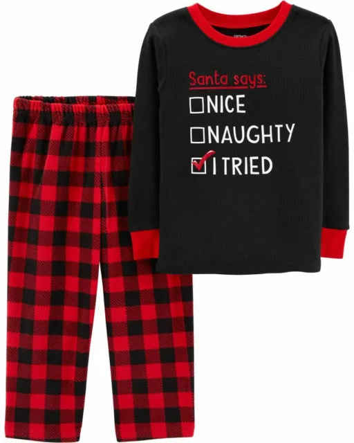 Carter's Baby Boy 12 Months Christmas Plaid Thermal 2-Piece Pajama Set NWT $22