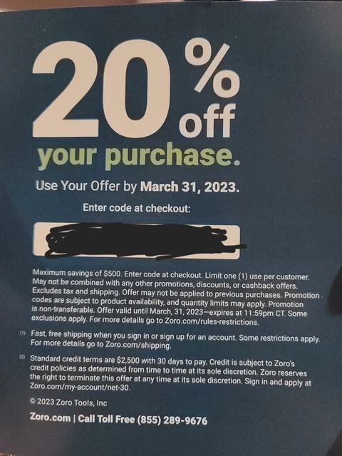 Zoro 20% Discount Coupon Code Promo Rebate Deal Save 20% Off Purchase Zoro.com