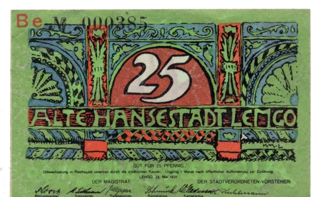 1921 Germany Notgeld Lemgo 25 Pfennig (C339)