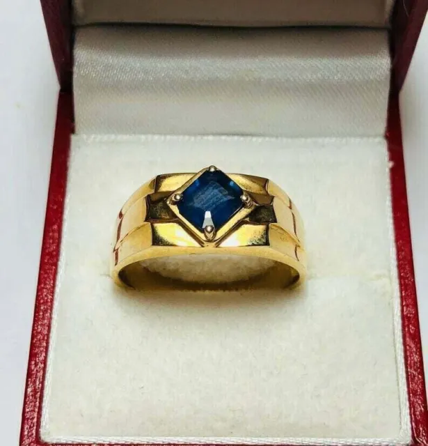 2.25Ct Natural Sapphire Fabulous Men's Father's Day Gift Ring 14K Yellow Gold